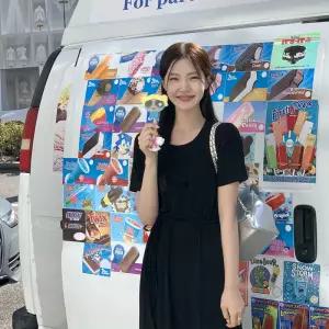 (국내제작)(MADE/ITY/냉장고원단/교복템/2size) 7도 아이스 쿨 스트랩 반팔 롱 원피스 op15659