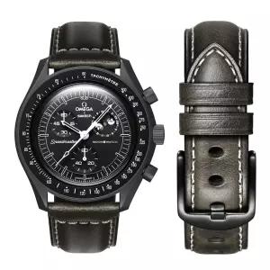 Omega Swatch 스와치 Moon시계 가죽 스트랩, 오메가 X 20mm 시계와 호환, 퀵 릴리즈 교체 남성 및 여성용,