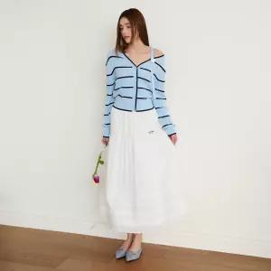 [BLUE LABEL] 핀턱 레이스 밴딩 티어드 스커트 ES2OS