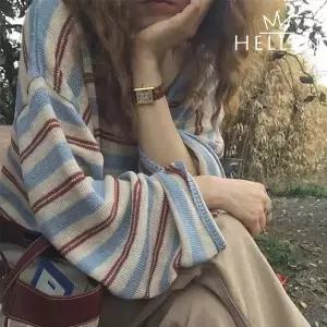 [하프클럽/헬렌]헬렌 브이넥 스트라이프 배색 단가라 여성 니트 긴팔 간절기 루스트브이니트 B-963