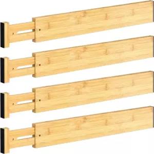 DUCOO 4 PCS 서랍 칸막이 17-22인치 조절식 대나무 정리함 주방용 확장형 분리기 옷 서랍장 가정 사무실
