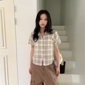 [시즌오프]클래식 면 스판 체크 쿨링 반팔 셔츠 남방_5