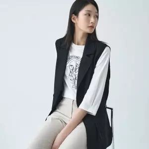 [하프클럽/](2컬러) 홑겹 테일러드 롱 베스트 LFVTO401