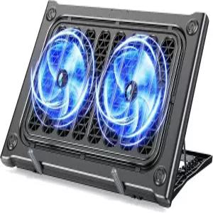 모쿠루 노트북 쿨링 패드 스탠드 10-15.6인치 무소음 팬 2개 포함 쿨러 높이 조절 가능한 풍속 6단계 USB
