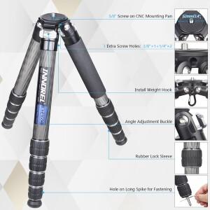 INNOREL KT365C/KT405C 5단 전문가용 카본 파이버 삼각대 저중심 볼헤드가 있는 DSLR 카메라용 짧은 중앙