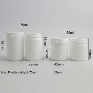 HDPE 의료용 등급 힌지 탑 병 단단한 흰색 알약 티어링 캡 포함 50ml 개