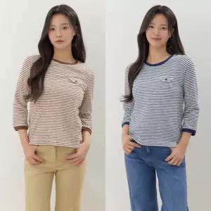 지센 [26SS] 여성 포켓 잔스트라이프 7부 티셔츠 LCTSQ324