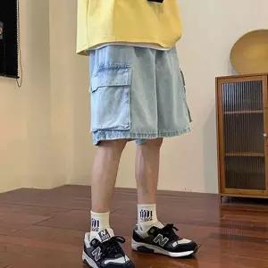 카고 반바지 루즈핏 와이드 여름 남성 데님 반바지 밴딩 청바지