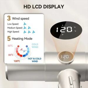 새로운 전문 LCD 디스플레이 110000RPM 고속 헤어 드라이어 네거티브 이온 블로우 건조기 브러시리스 모터