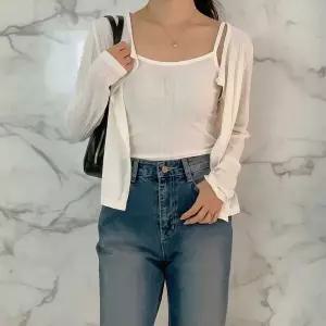 [하프클럽/]여성 여름 끈 나시 자개 버튼 가디건 세트