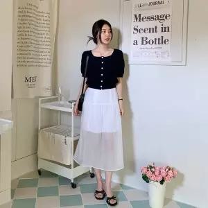 [하프클럽/]여성 라운드 스퀘어 넉넉한 핏 반팔 니트 카디건