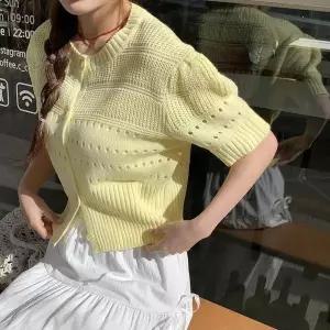 [하프클럽/]여성 스카시 펀칭 짧은 소매 니트 가디건