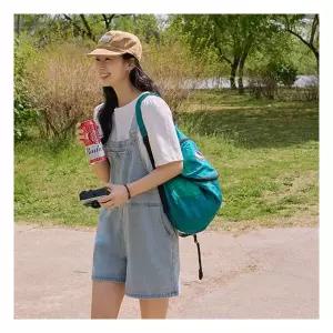 [저스트원] 연청데님 하프 멜빵바지