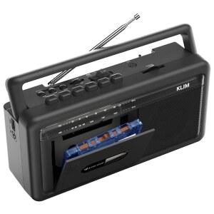 KLIM 휴대용 카세트 플레이어 테이프 레코더 AC 블루투스 배터리 있는 AM 잭이 작동 라디오 USB 블랙 이어폰 붐박스 스피커 FM
