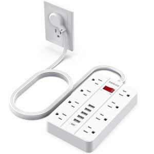 SMNICE USB가 있는 전원 스트립 서지 간격의 벽걸이 휴대폰 코드 플러그 USB 1개 연장 플랫 포트 5피트 장치 콘센트 태블릿 6개 8개와 5M USB 노트북 여러 컴퓨터 프로텍터 넓은