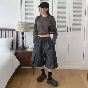 여성용 허리밴드 빈티지 투웨이 청반바지 Y2K 팬츠