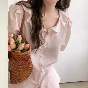 아루하 텐셀 프릴 블라우스