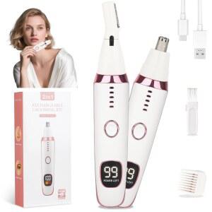MENDAPING 여성 남성용 코 및 귀 눈썹 LED 포함 제모 휴대용 블레이드 트리머, 얼굴 (핑크) USB 여행용 엣지 헤어 방수 듀얼 디스플레이 2026 충전식, 2 IN