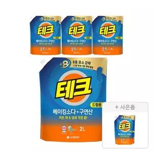 테크 베이킹+구연산 액체세제 드럼 리필, 2L, 4개 + 증정(베이킹구연산 겸용 리필 1L,1개)