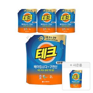 테크 베이킹+구연산 액체세제 일반 리필 2L, 4개 + 증정(베이킹구연산 겸용 리필 1L,1개)