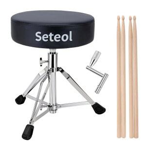 SETEOL 드럼 스론 5A 드럼스틱 2쌍 가능 조절 스툴 시트 라운드 두꺼운 드러머용 성인 높이 패딩