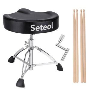 SETEOL 튼튼한 드럼 왕좌 149 7KG 포함 가능 성인 공학적 조절 시트 인체 5A 패딩 드럼스틱 안장 2쌍 높이 드러머용 두꺼운 스툴 330파운드