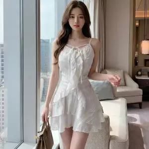 [하프클럽/]여자 여름 슬리브리스 셔링 미니원피스