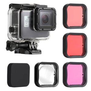SOONSUN GOPRO HERO BLACK AND 2018 방수 마젠타 5X 매크로 레드 필터 수중 케이스 있는 하우징 비디오 사진용 4개가 다이빙 라이트