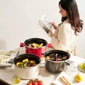 파르셀 IH 저압냄비 법랑 에나멜코팅 스테인리스 이중잠금 찜기 압력솥 인덕션 진공냄비 6L
