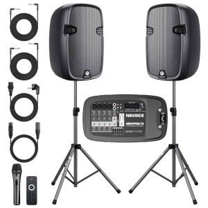 NBVOICE 25.4CM(10인치) 600W 프로페셔널 PA 시스템, /4인치) - 사운드 DJ 휴대용 블루투스 입력 가정 무선 믹서 SD XLR 0.6CM(1 포함 /실외파티 스피커 RCA 양방향 USB 번들,