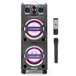 PYLE 휴대용 블루투스 PA 스피커 시스템 USB - 시스템, 라디오, 파티 마이크 2000W 조명, 야외 SD /FM 리더기, 카드 액티브 입력, 파워 AUX 휠 PSUFM1043BT /RCA