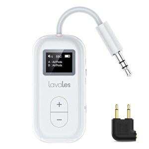 SAFEFLY 듀얼 블루투스 송신기 2개의 에어팟용 비행기 화이트 5MM TV 시간 낮은 MP3의 30시간 스크린 무선 APTX 수명 지원 어댑터 장거리 오디오 대기 배터리 체육관