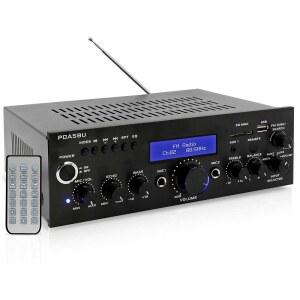 200와트 오디오 스테레오 수신기 무선 블루투스 AM 마이크 DVD 파워 시스템 입력 PYLE 포함 PDA5BU 포트 IN 엔터테인먼트 플레이어 FM 2개 AUX 노래방 CD 라디오 리모컨 앰프 USB