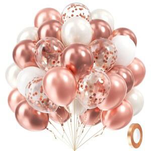 60피스 로즈 골드 풍선 30.5CM(12인치) 펄 약혼 생일 샤워 파티 브라이덜 색종이 화이트 장식용 웨딩 조각