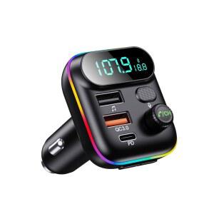 차량용 블루투스 어댑터 무선 FM 라디오 플레이어 LED 음악 PD 7가지 색상 20W 송신기 QC3 충전기 백라이트 USB MP3