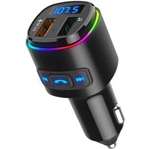 업그레이드된 CRIACR V5 차량용 블루투스 FM LED SD 무선 백라이트 QC3 키트 컬러 어댑터 디스크 송신기 자동차 충전 핸즈프리 구글 카드 라디오 지원 RGB 어시던트 통화