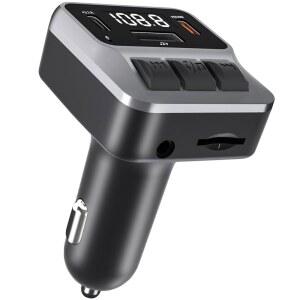 SYENGKKY 차량용 블루투스 FM 송신기 듀얼 TF 포트가 AUX 지원 충전기 QC3 USB 통화 자동차 PD 오디오 수신기 핸즈프리 있는 디스크 포트 30W 타입 카드 어댑터