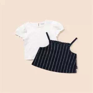 빈폴 키즈 여아 요루지 뷔스티에 & 저지 반소매 티셔츠 2PACK 세트 네이비 (BI64