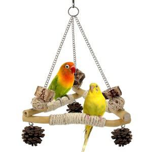JEVND 츄잉 장난감이 있는 케이지용 그네 퀘이커 잉꼬 3개 횃대 트레이닝 사이잘로 CONURES 밸런스 디자인 나무 걸이식 모란새 삼각형 감싼 장난감 안정적인 앵무새