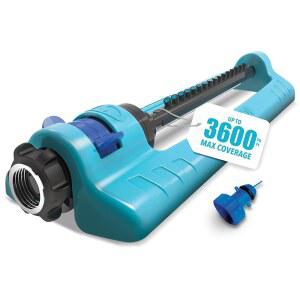 AQUA JOE SJI OMS16 조절 가능한 37 진동 70피트 스프링클러 최대 3600평방미터 8피트 커버리지 있는 금속 파괴 너비 불가능한 10 거리 베이스가 3600제곱피트 5M