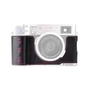 PGYTECH FUJIFILM X100 VI용 천연 가죽 카메라 하프 케이스, 통합 그립 핸들이 있는 레트로 스타일 가죽 프로텍터, 알루미늄 합금 베이스 및 SD 카드 슬롯 (미드나잇 블랙)