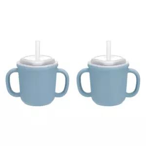 에디슨 실리콘 유아컵 양손 빨대 물컵 블루 200ml X2 BNS