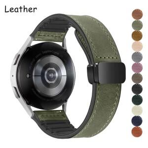갤럭시 Watch5 Pro 45mm 시계 4 6 클래식  GT4 3 2 마그네틱 버클 스트랩 용 밴드 가죽