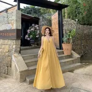 원피스 여성용 여름 A라인 브이넥 코디 롱스커트 프렌치 나시 슬림핏 바캉스룩 민소매 스포M2