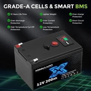 12V 리튬 배터리 150Ah LiFePO4 4000+ 딥 사이클 내장 BMS 수명 카약 어군탐지기 태양광 패널 라디오용