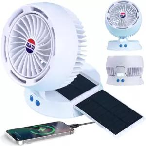 에스텐소 충전식 캠핑 선풍기(라이트 포함) - 태양광 USB/배터리 리모컨으로 작동 10400mAh 4단 조절 가능