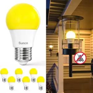 Sunco LED 버그 전구 실외용 A15 옐로우 방지 현관 조명 8W 디밍 가능한 2000K 앰버 글로우 E26 미디엄