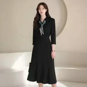 ~XXL까지 쥬므아 오픈카라 7부소매 플레어 원피스 기장선택 봄 가을 오피스 하객룩 데이트 모임 미시 빅사
