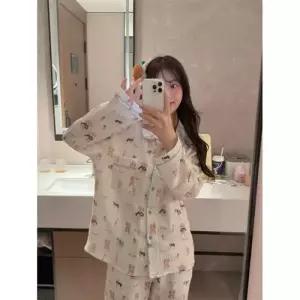 팽블몰 면 귀여운 실내복 세트 강아지 캐릭터 커플 잠옷세트 프린트 잠옷 HO1