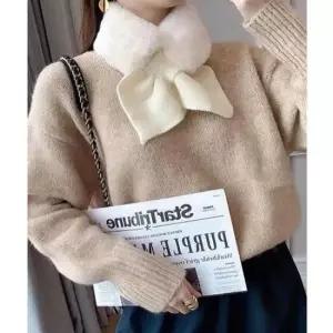 두꺼운 밍크 퍼 겨울 여성 리본 머플러 목도리